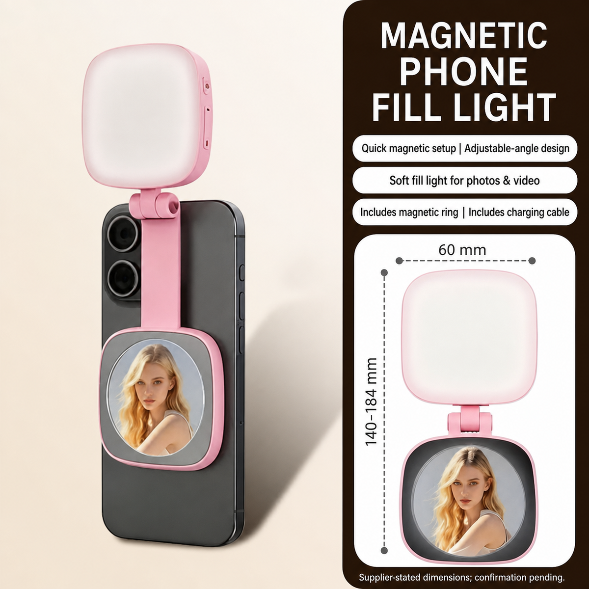 Pink Magnetic Phone Fill Light with English product details