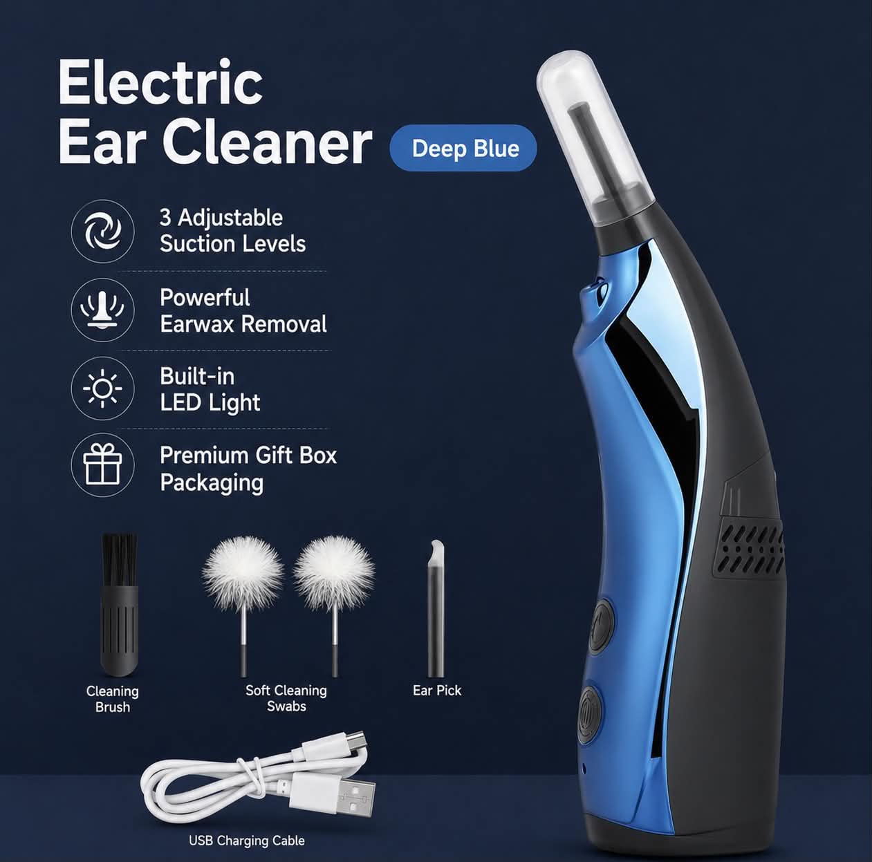 Complimentary electric ear cleaner in deep blue