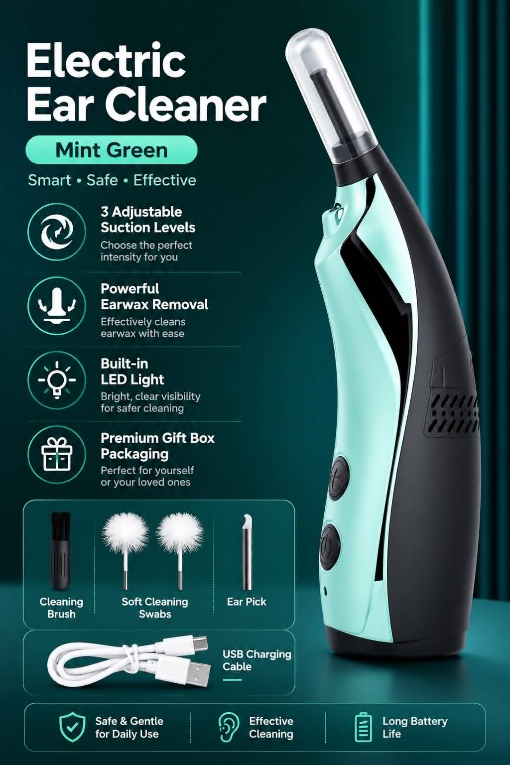 Complimentary electric ear cleaner in mint green
