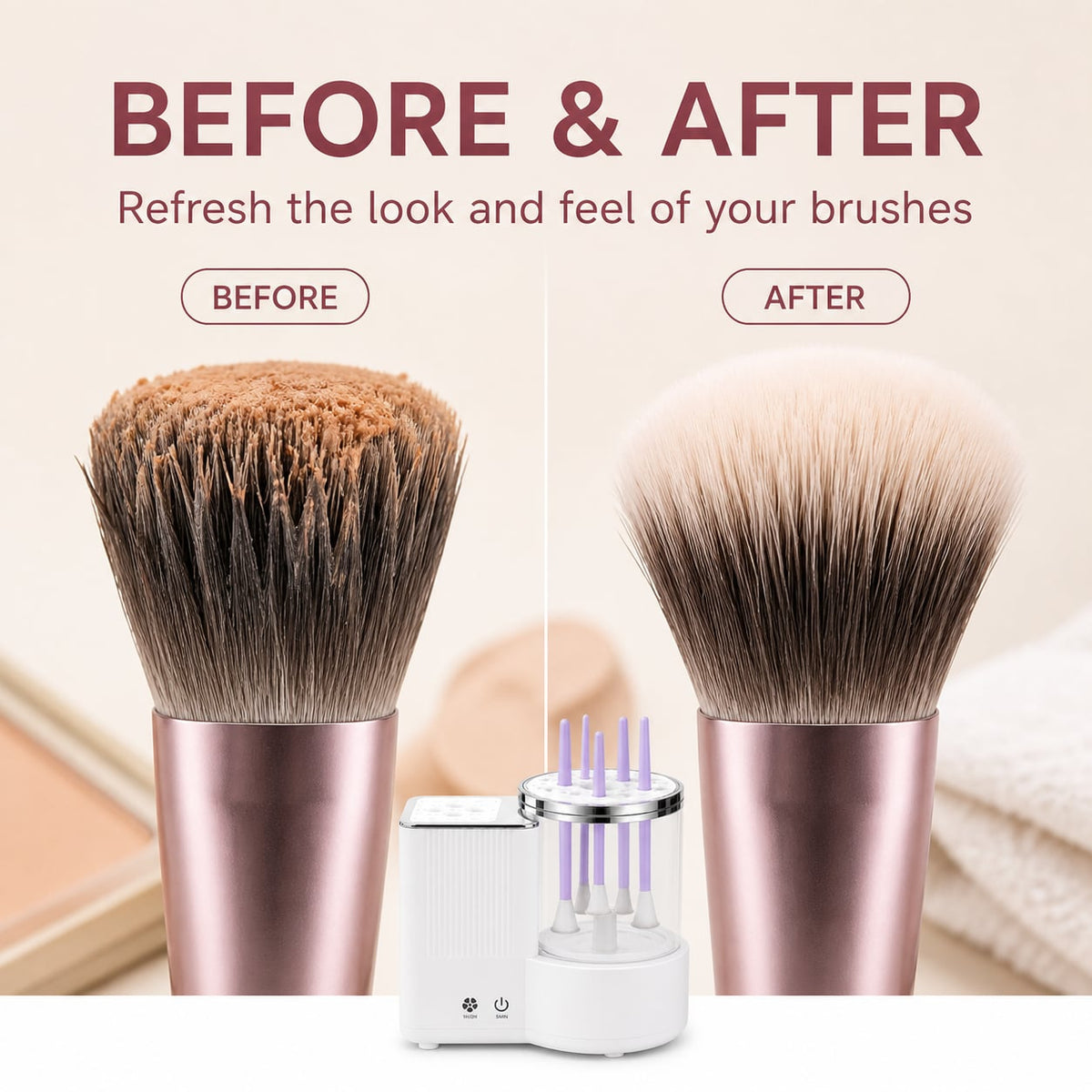 Makeup brush before and after cleaning illustration
