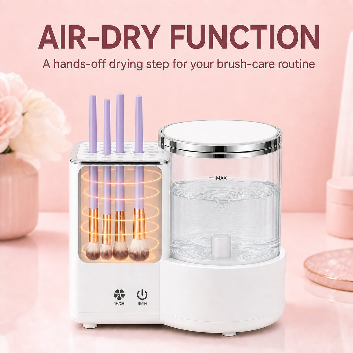 Air-dry function of automatic makeup brush cleaner