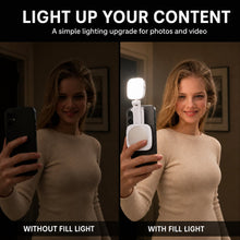Portrait without and with a magnetic phone fill light