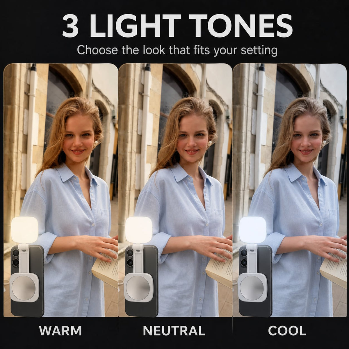 Warm neutral and cool phone fill light tones