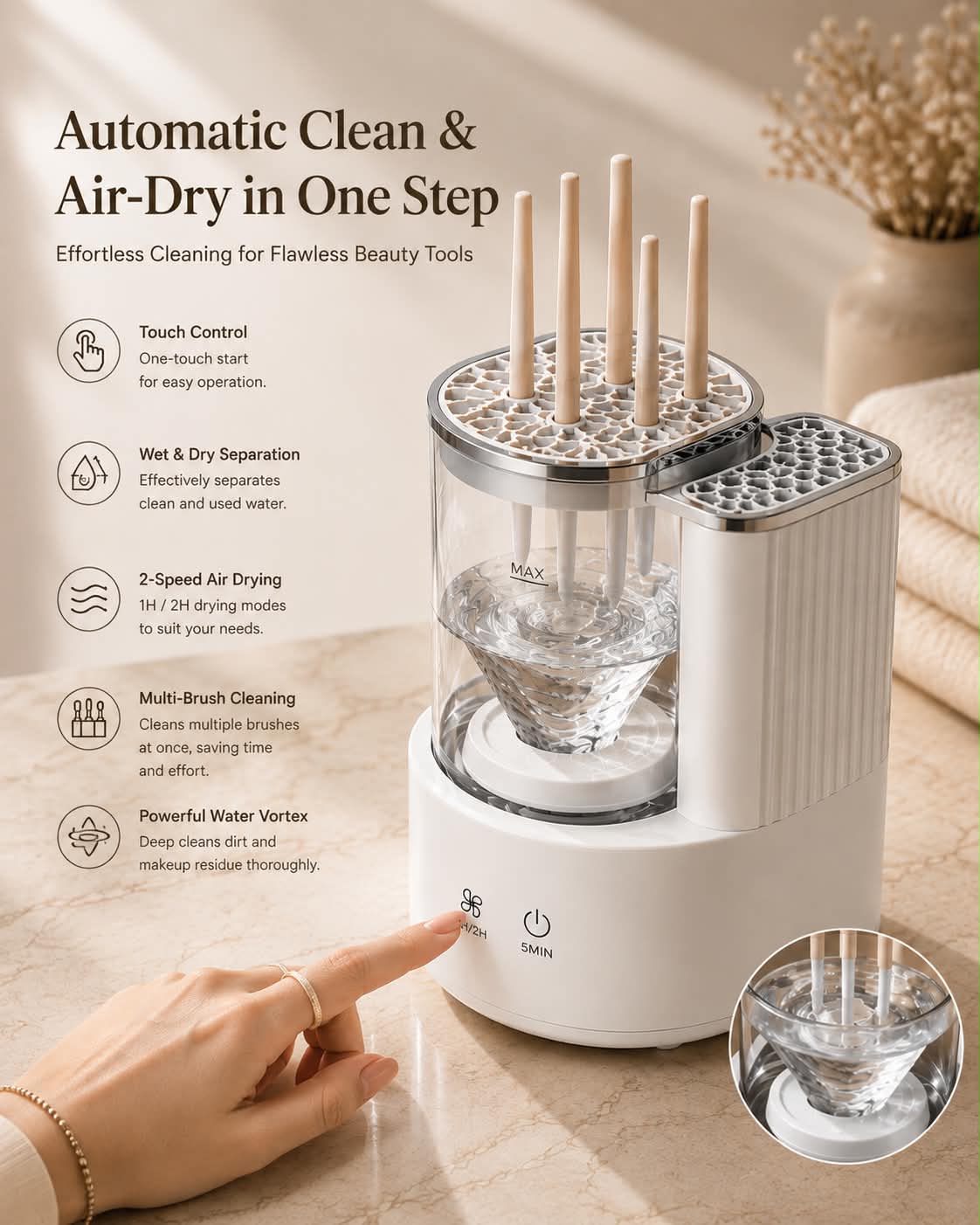 Automatic cleaning and air drying
