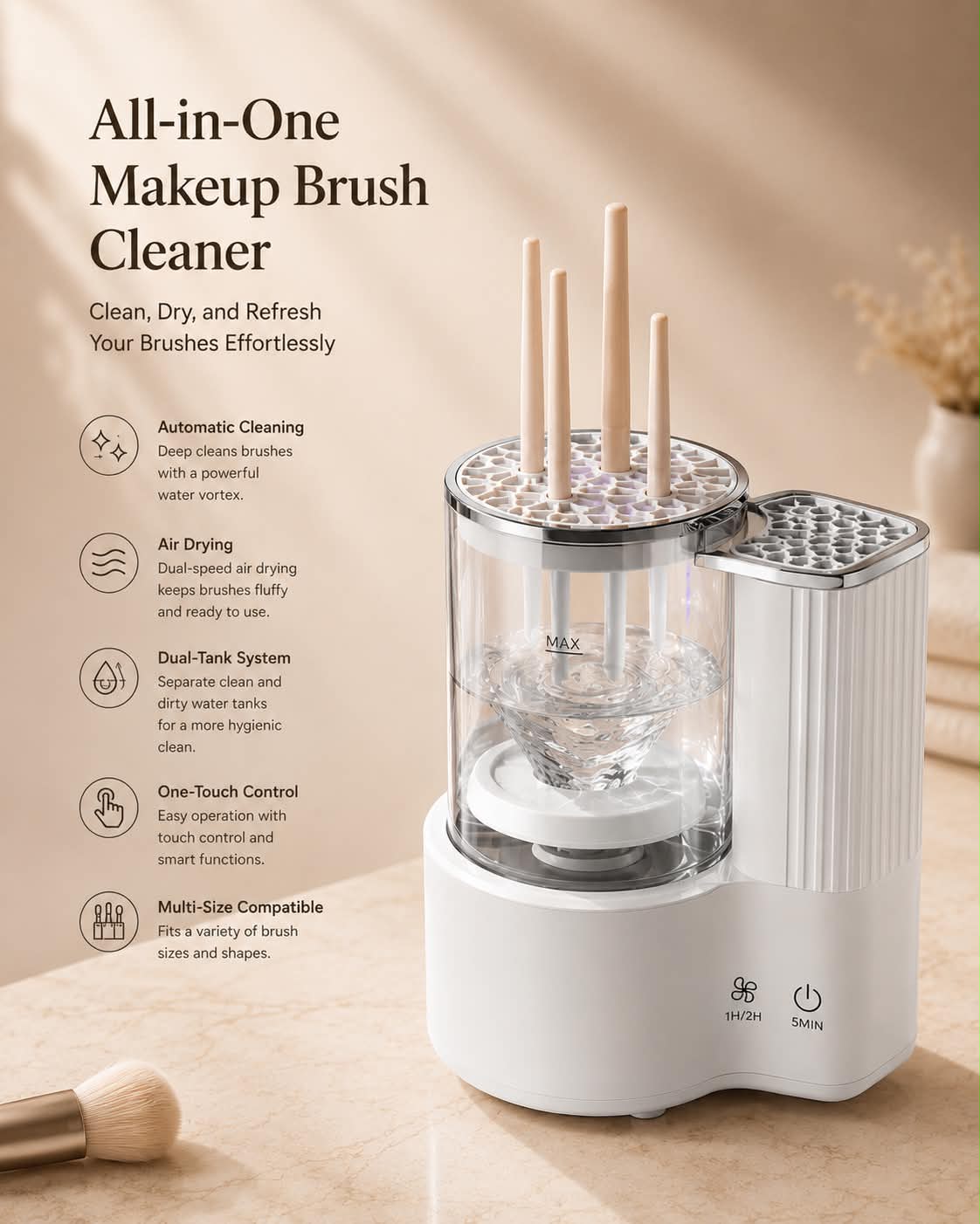 Automatic Makeup Brush Cleaner features